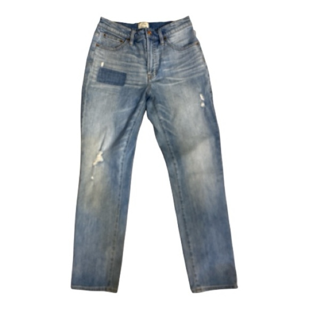 Women’s J. Crew Vintage Crop Patched Distressed Sky Blue Straight Jeans